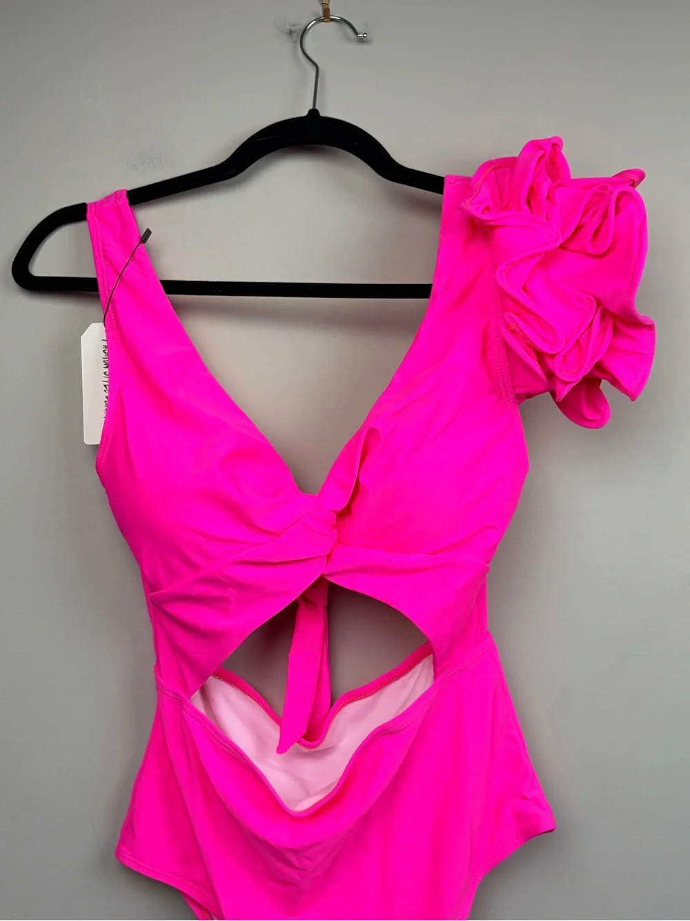 Sporlike Womens S Hot Pink One Piece Swimsuit Ruffle Cutout Tie Front NWT